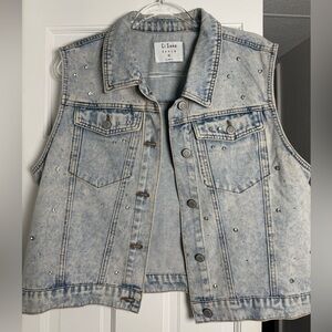 Rhinestone Jean Vest XL